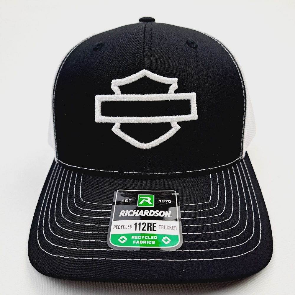 Harley Bar & Shield Richardson Snapback Baseball Cap Hat Black Embroidered